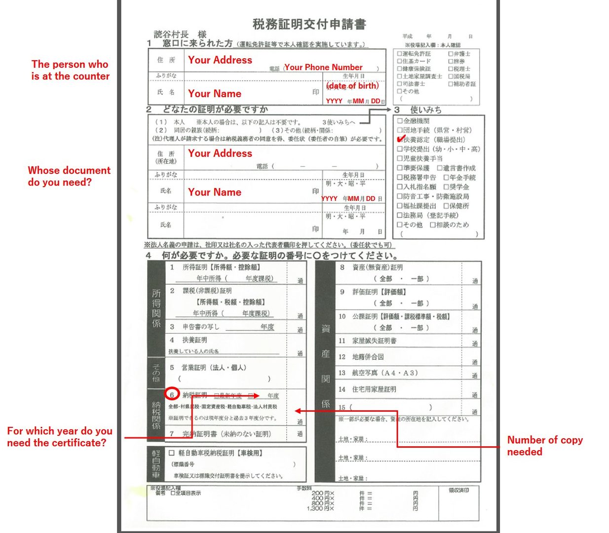 Tax Payment Certificate (納税証明書) at Yomitanson OIST Groups